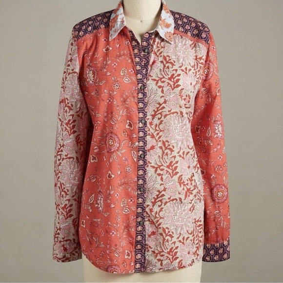 Sundance Tops - Sundance KalamarianOrange Floral Patchwork Blouse Cotton Size Large Boho